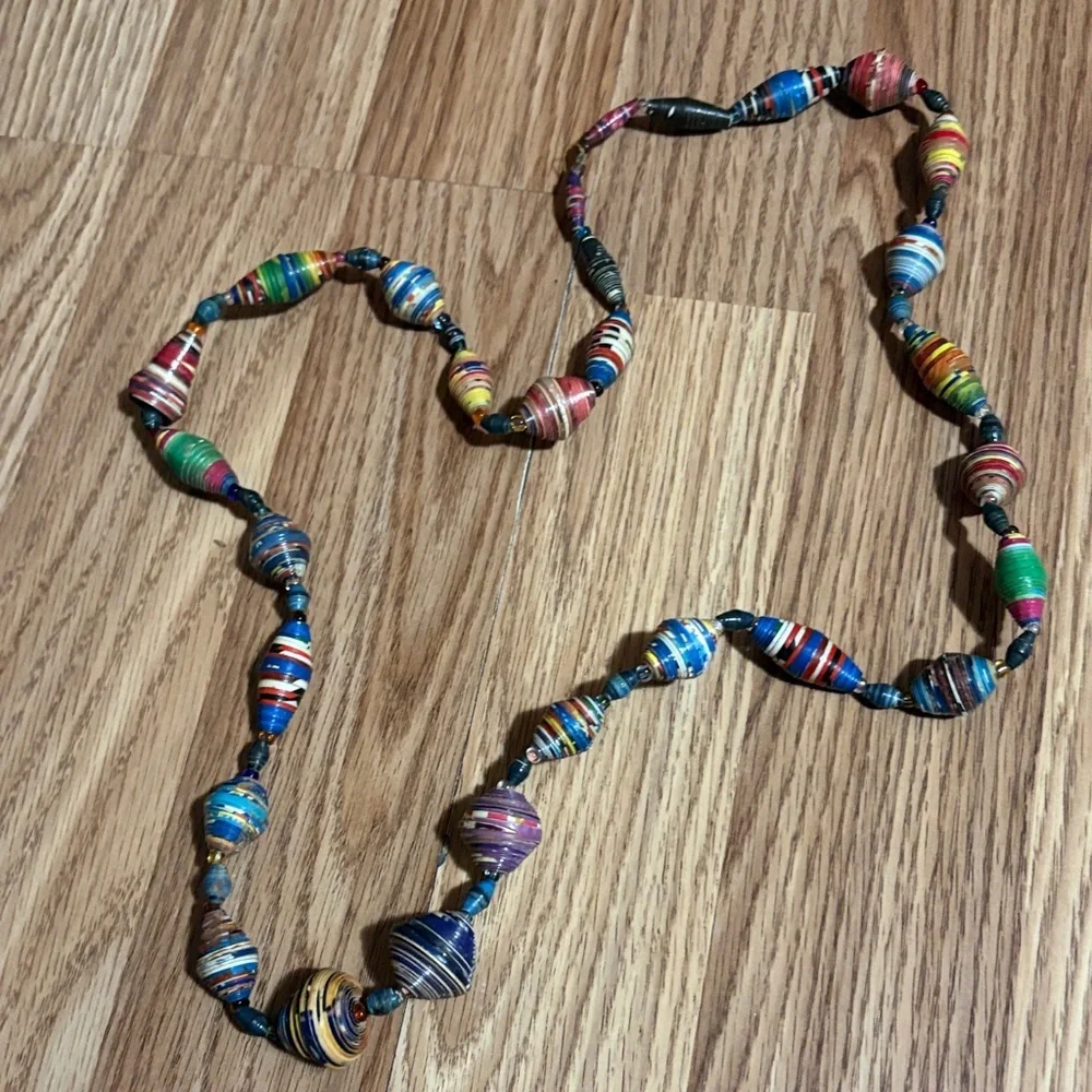 VINTAGE UGANDA HANDMADE RECYCLED PAPER BEADED MULTICOLOR 36